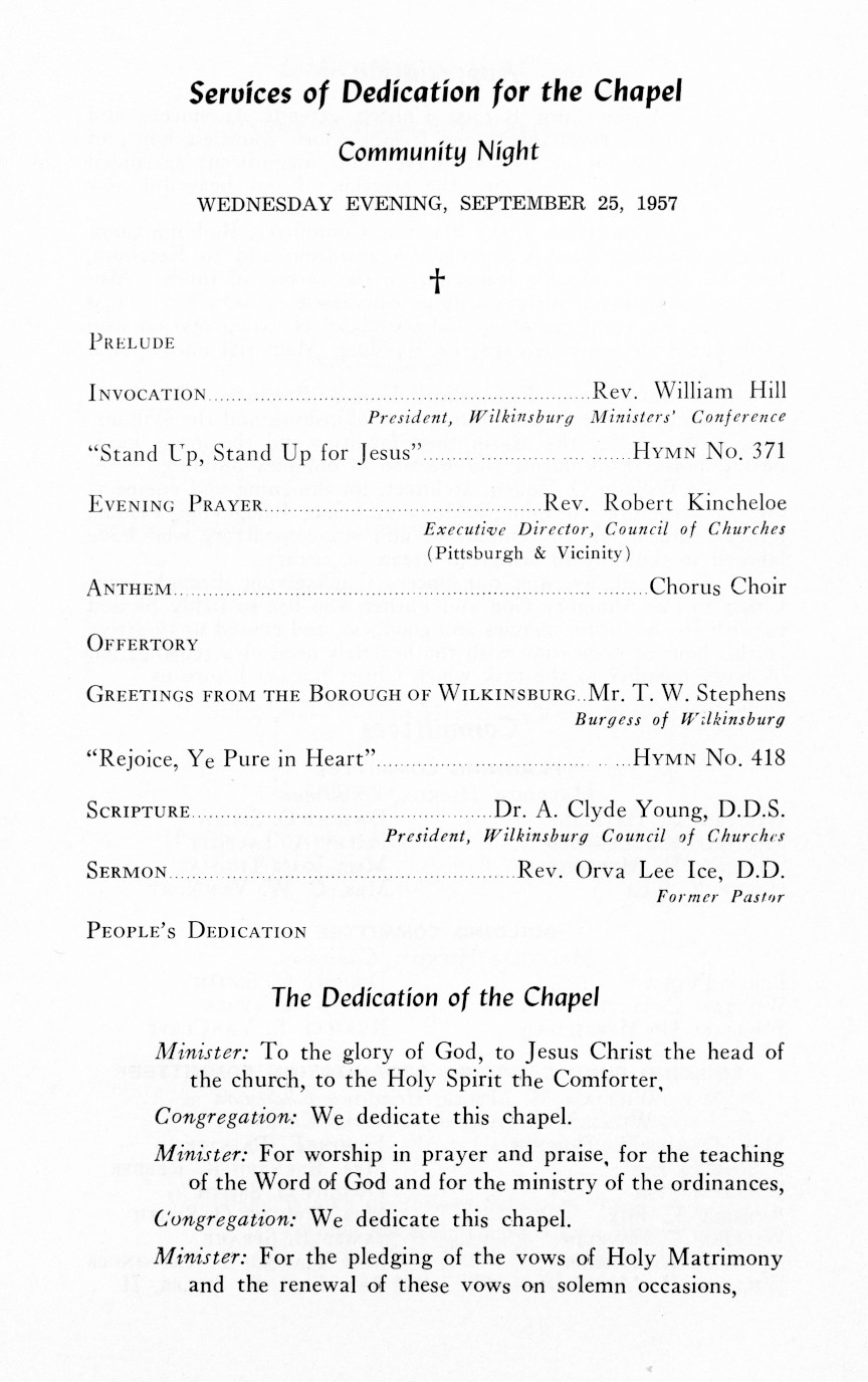 Wilkinsburg Baptist Church Dedication Services